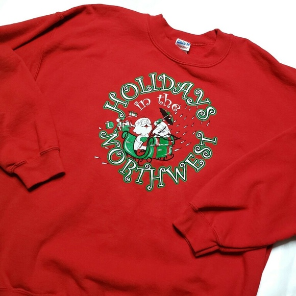Vintage Red Christmas Unisex Sweater Santa Holidays PNW - Picture 2 of 6